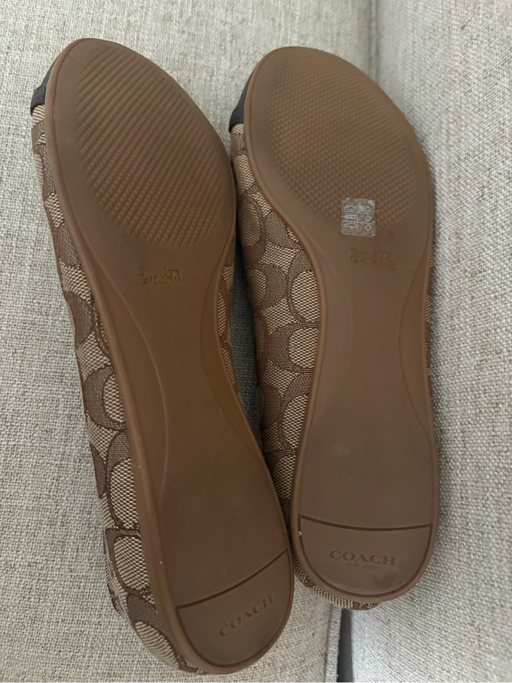 Signature Monogram Brown & Beige Women's Ballet Flats with Gold Lock Accent - Picture 4 of 5